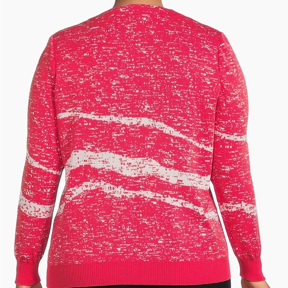 Ming Wang Women's Abstract V-Neck Knit Jacket Flamenco White Size 1X - Picture 15 of 15